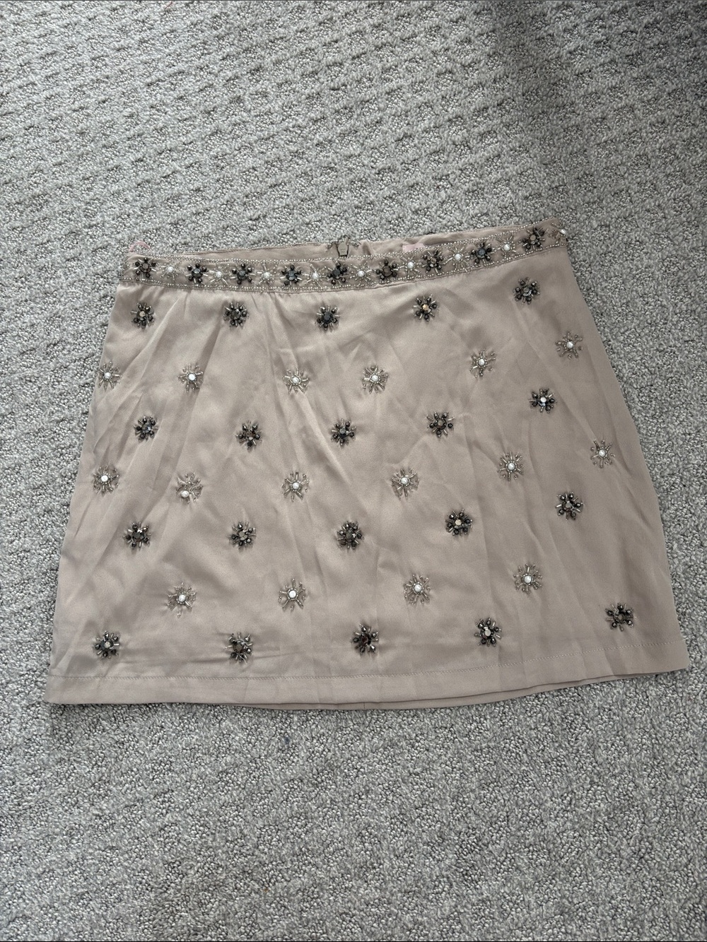 Forever 21 Beige Mini Skirt with Crystal Floral Appliqués